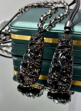 天然冰种黑曜石龙头貔貅男女款