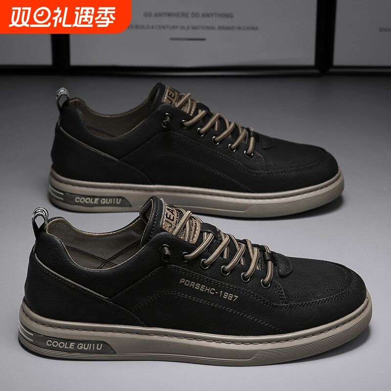 男鞋夏季小白百搭一脚蹬低帮平板鞋男士休闲皮鞋防水潮流春秋潮鞋