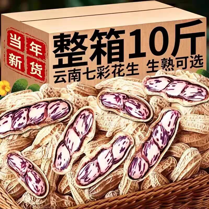 云南七彩花生带壳新鲜晒干花生米农家彩色种子咸干新货特色干货图片