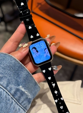 适用于小米手环9pro表带爱心漆皮小蛮腰皮红米watch6华为GT6创意韩系vivo新年fit4秋冬腕带苹果运动红色黑色
