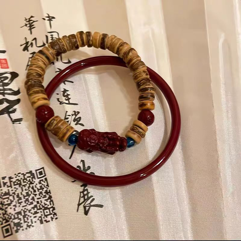 天然朱砂手镯女紫金砂貔貅手串新中式椰壳醒狮手链送女友生日礼物