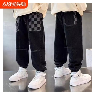 痞帥兒童裝 2024新款 男童牛仔褲 春季 子大男孩長(zhǎng)褲 秋冬款 加厚加絨褲