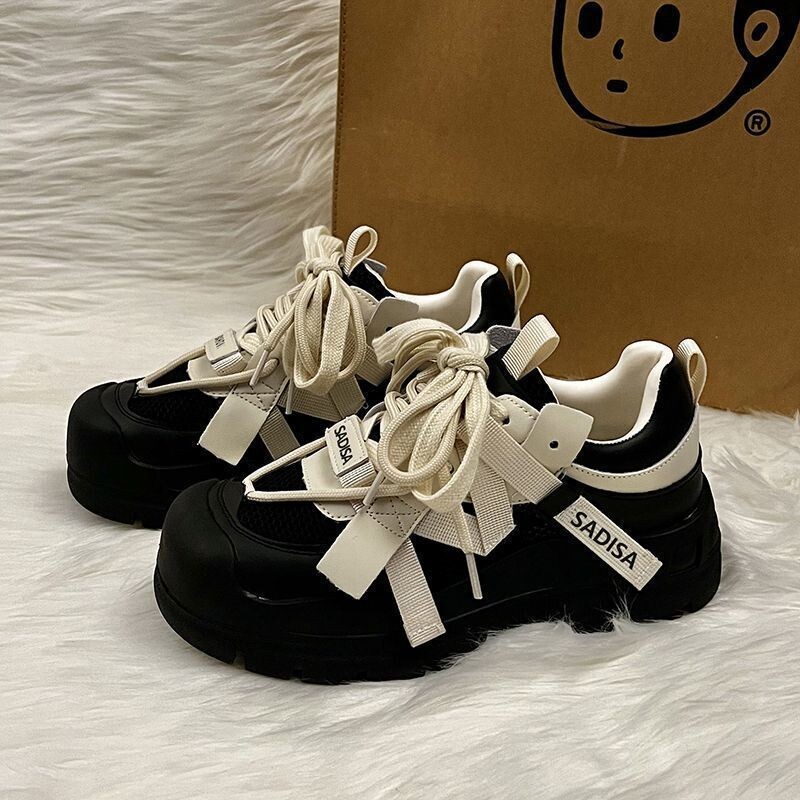 奥2026新款百搭轻便厚底运动鞋女ins增高鞋老爹鞋奶盖鞋靴子圆