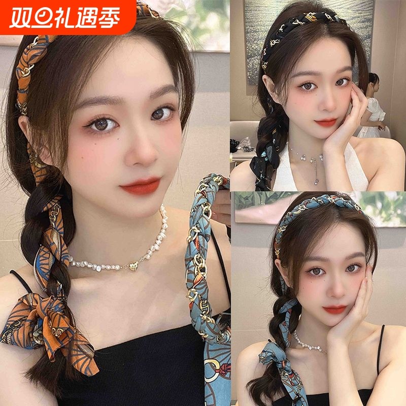 一体链条编发发箍女森系仙美飘带发带绑发头箍复古系夏季发卡头饰