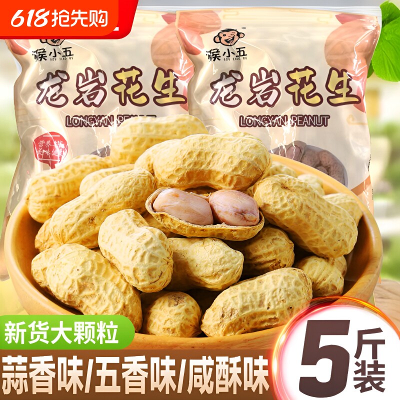 龙岩花生蒜香五香味花生米带壳炒货小零食下酒菜熟花生特产健康