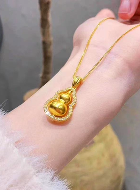 韦雪黄金色同款吊坠中式旋转时尚高级葫芦项链礼物女友复古气质