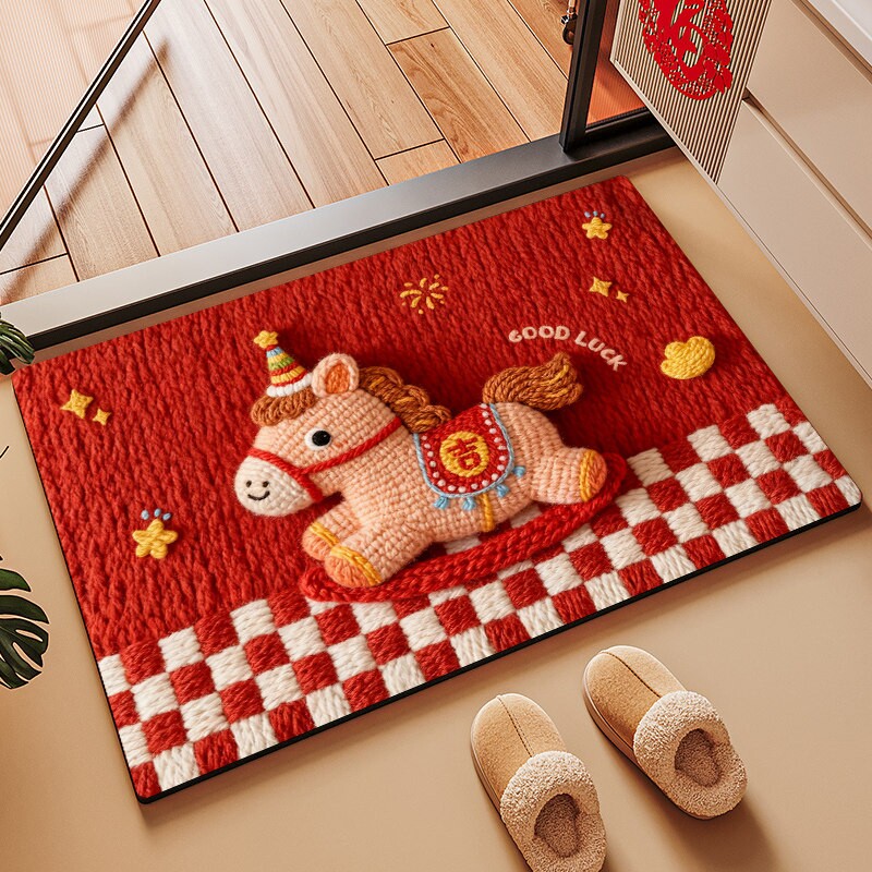红色马年地垫入户门垫门口脚垫高级感免洗玄关地毯进门耐脏防滑垫