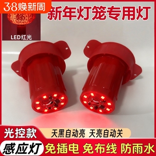 大红灯笼专用led灯免插电阳台感应灯户外电池款灯泡遥控感光红光