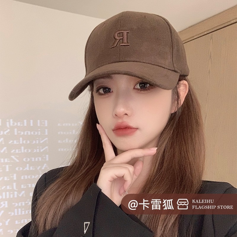 2025新款棒球帽女r磨毛春秋鸭舌帽子硬顶大头围显脸小圆脸宽帽檐