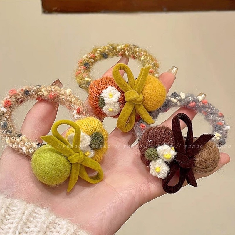 洋气时尚高级感秋冬南瓜毛球头绳皮筋发圈女扎丸子头发绳头花发饰