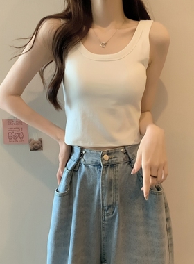 白色吊带背心女修身显瘦短款内搭打底衫秋冬外穿带胸垫运动上衣潮