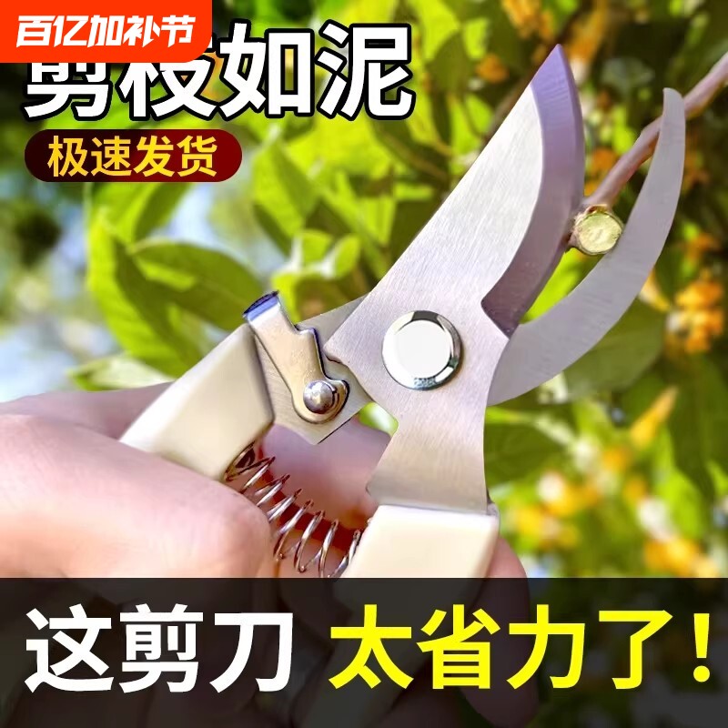 不锈钢树枝修枝剪花木剪园林果树花卉枝嫁接园艺剪刀工具省力弹簧