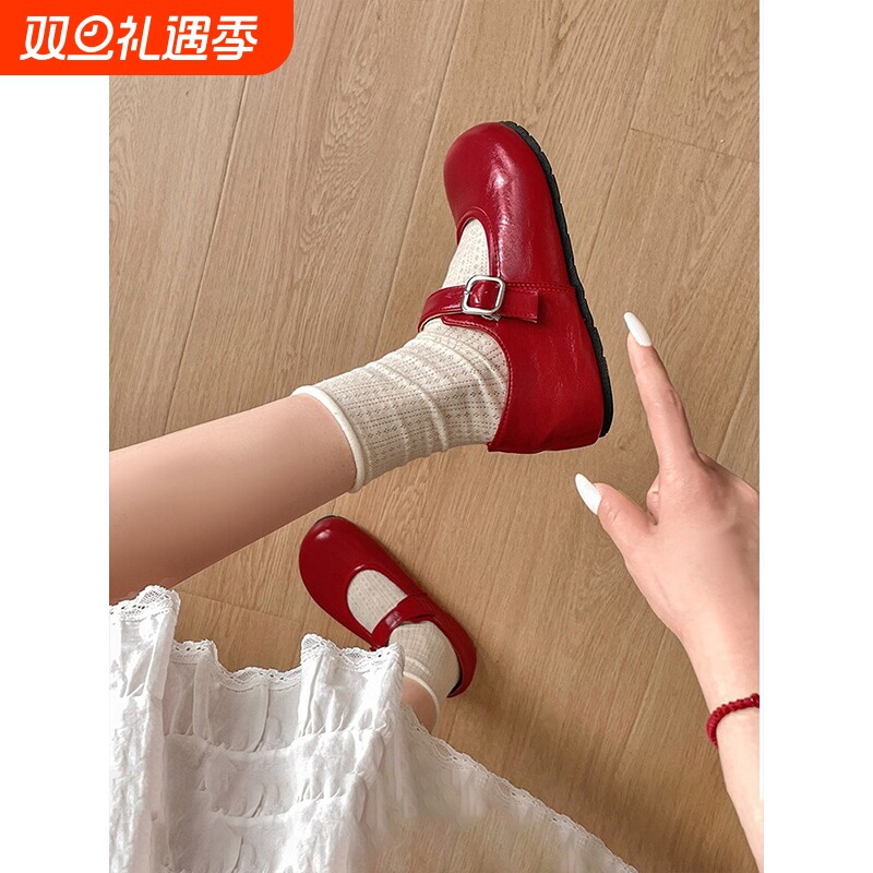 法式红色浅口内增高单鞋女2025新款夏季百搭软底玛丽珍鞋平底圆头