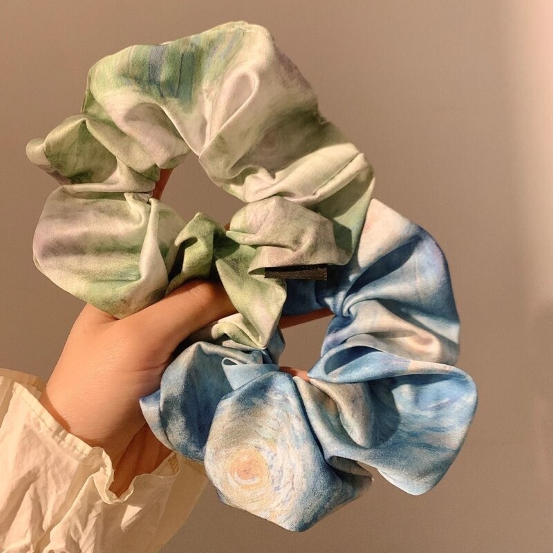 2025春夏新款静谧水墨油画风蓝色大肠发圈女高级感新中式发绳发饰