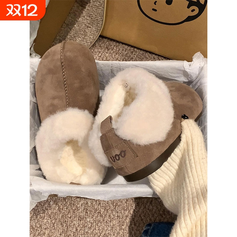 毛绒绒雪地靴女冬季皮毛一体棉鞋复古厚底加绒保暖勃肯鞋冬天鞋子