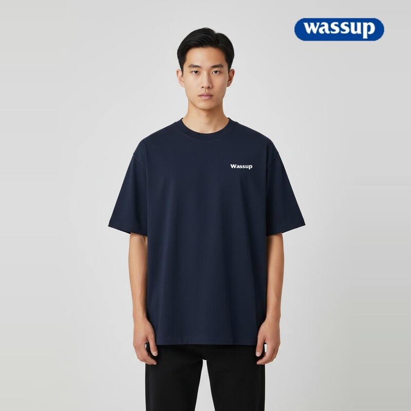 WASSUP短袖T恤男2026夏季宽松情侣半袖上衣纯棉重磅黑色灰色白色