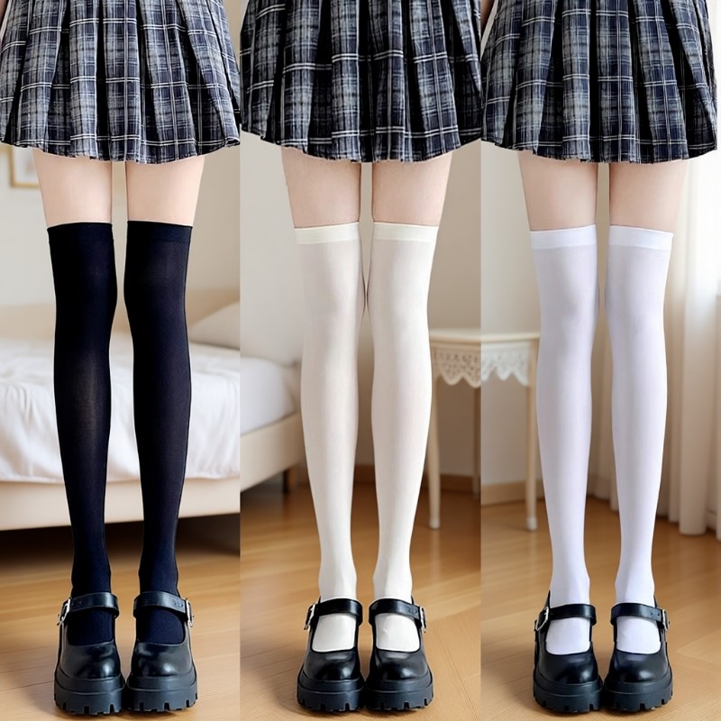 过膝袜白丝女春夏季长筒中筒袜lolita小腿袜jk白色长袜黑丝袜