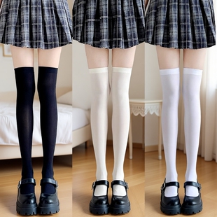 过膝袜白丝女春夏季长筒中筒袜lolita小腿袜jk白色长袜黑丝袜黑色