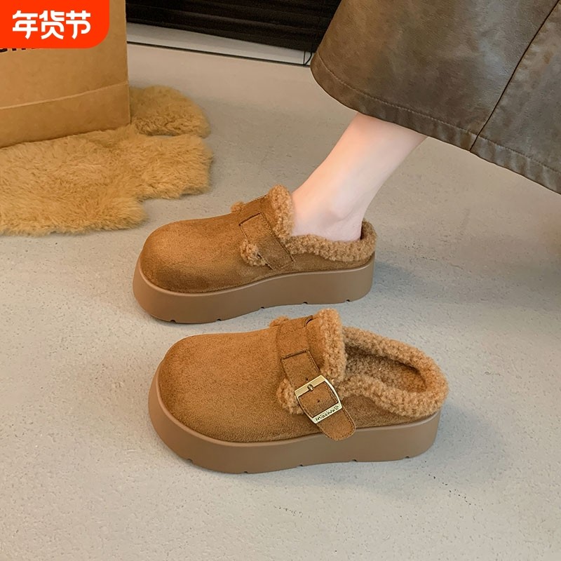 厚底勃肯包头半拖鞋女外穿2025新款秋冬加绒一脚蹬博肯毛毛棉拖鞋,女鞋,勃肯鞋/软木鞋,淘宝优惠券,粉丝福利购,淘宝优惠卷