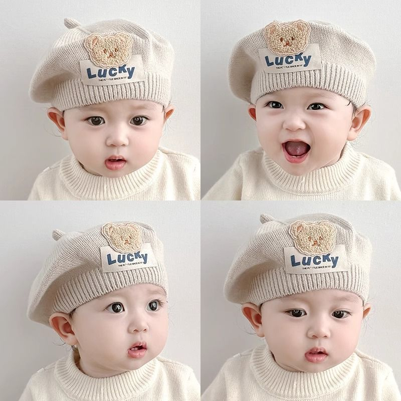 儿童贝雷帽秋冬季韩版小熊婴幼儿男童针织毛线画家帽潮公主帽洋气
