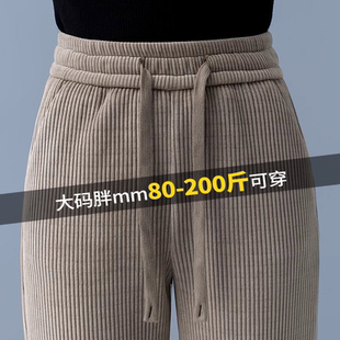 子厚款 加绒雪尼尔阔腿裤 加厚灯芯绒直筒女裤 胖mm秋冬季 特厚 女大码
