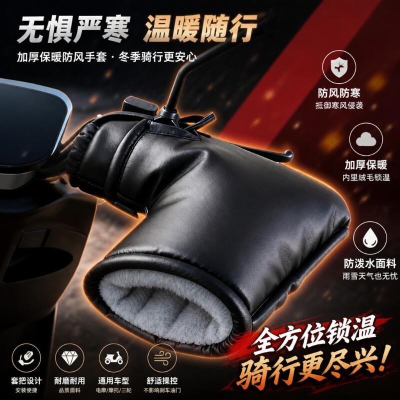 电动车手把套防寒骑电瓶车把套摩托车防水防手套冬三轮车用手闷子