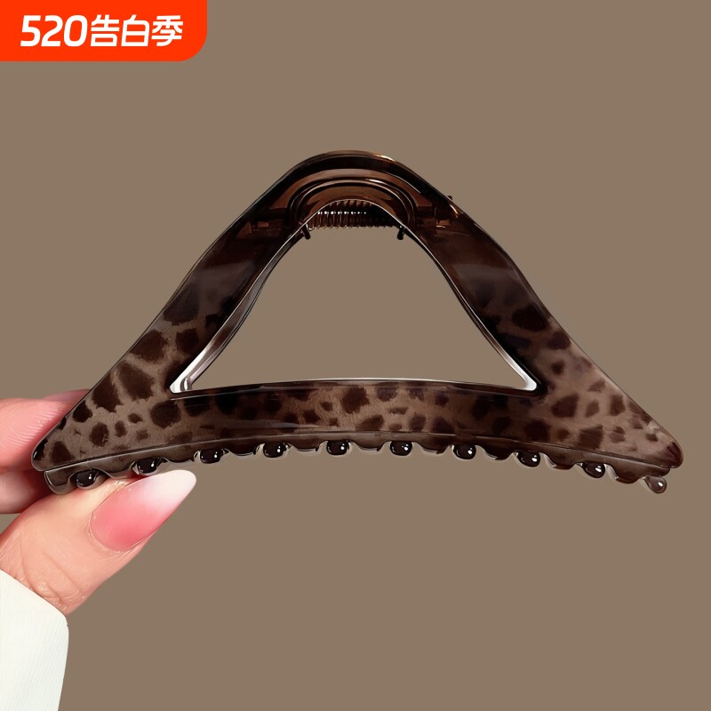 高级感PC材质抓夹女大号豹纹点三角形后脑勺盘发鲨鱼夹发夹简约