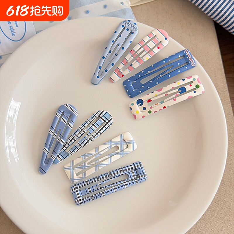 百搭小清新波点蓝色发夹女碎发侧边夹子刘海bb夹儿童可爱发卡发饰