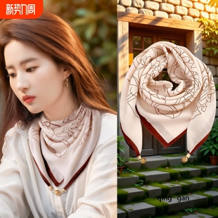 百搭秋冬小方巾围巾丝巾护颈女2024新款 磁扣高级领巾懒人 棉麻新款