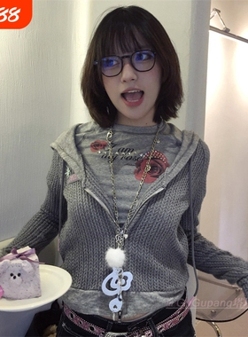 甜酷少女音符翅膀皮质长项链y2k辣妹亚文化毛衣链个性友朋锁骨链