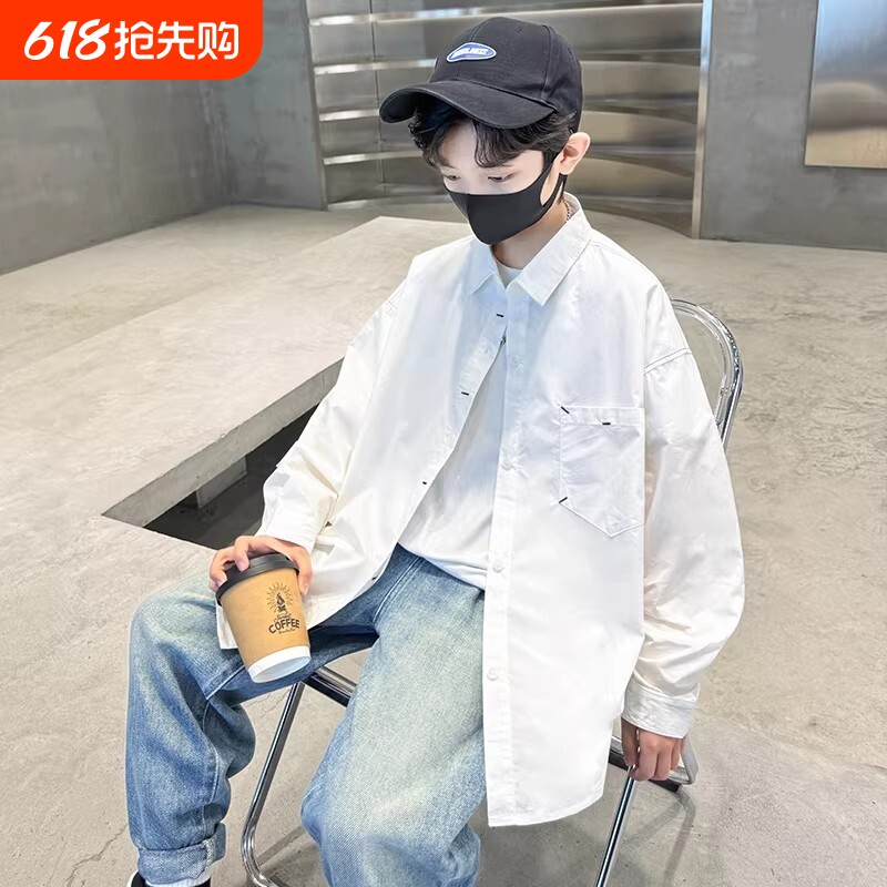 男童春装衬衫外套春夏秋款2026新儿童长袖衬衣中大童男孩春季上衣