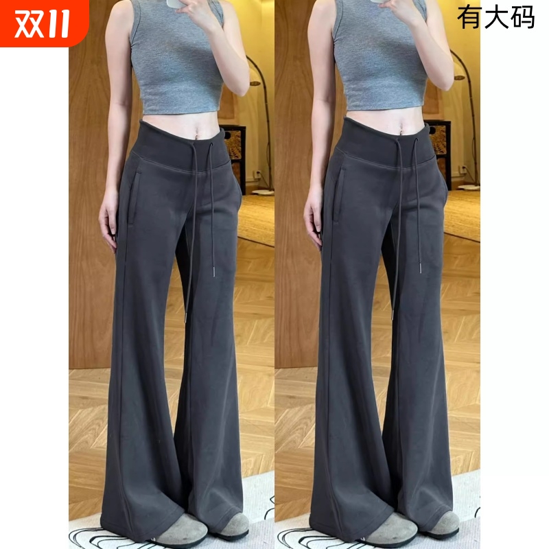 辣妹美式微喇裤女秋2025新款休闲显瘦马蹄运动加绒喇叭裤深灰色
