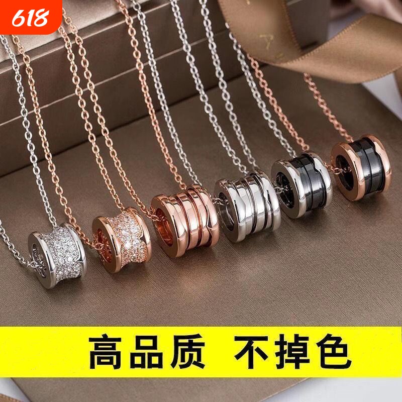 小蛮腰弹簧项链925纯银黑陶瓷满钻小红人慈善款百搭锁骨链不掉色