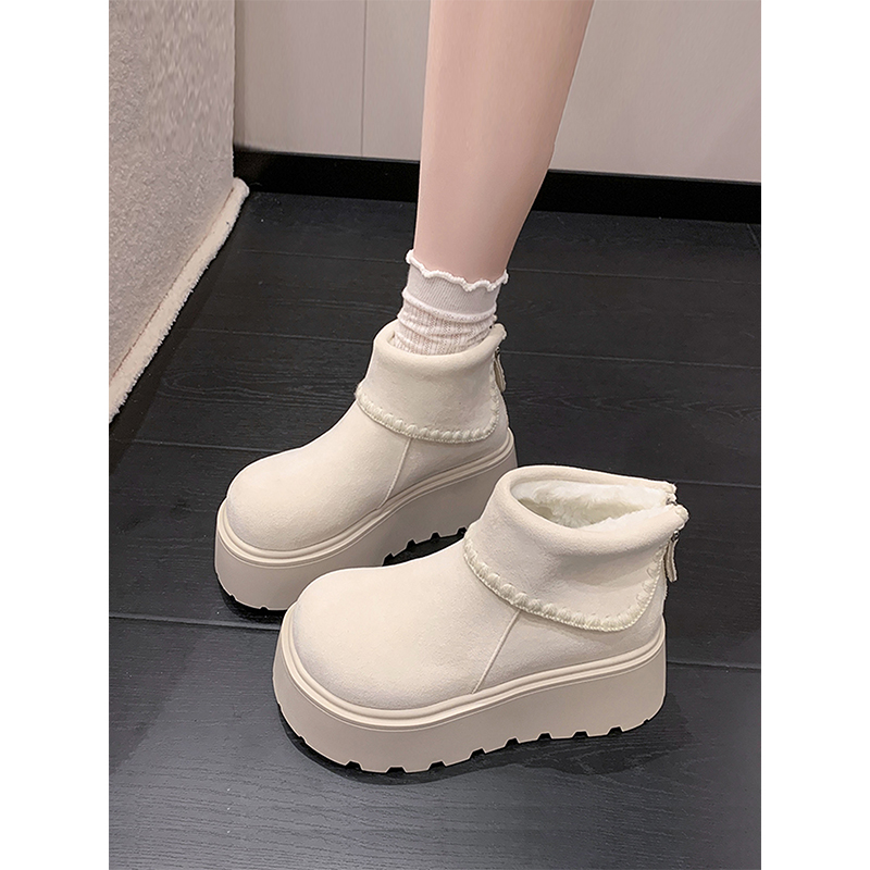 白色厚底增高雪地靴女2025秋冬季新款勃肯短靴加绒加厚棉鞋子防水