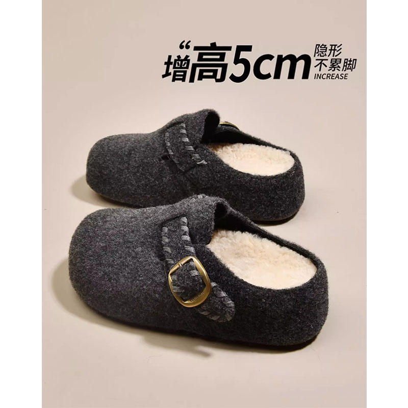 厚底加绒灰色勃肯鞋女呢子包头毛毛棉拖鞋外穿2025冬季新款雪地靴