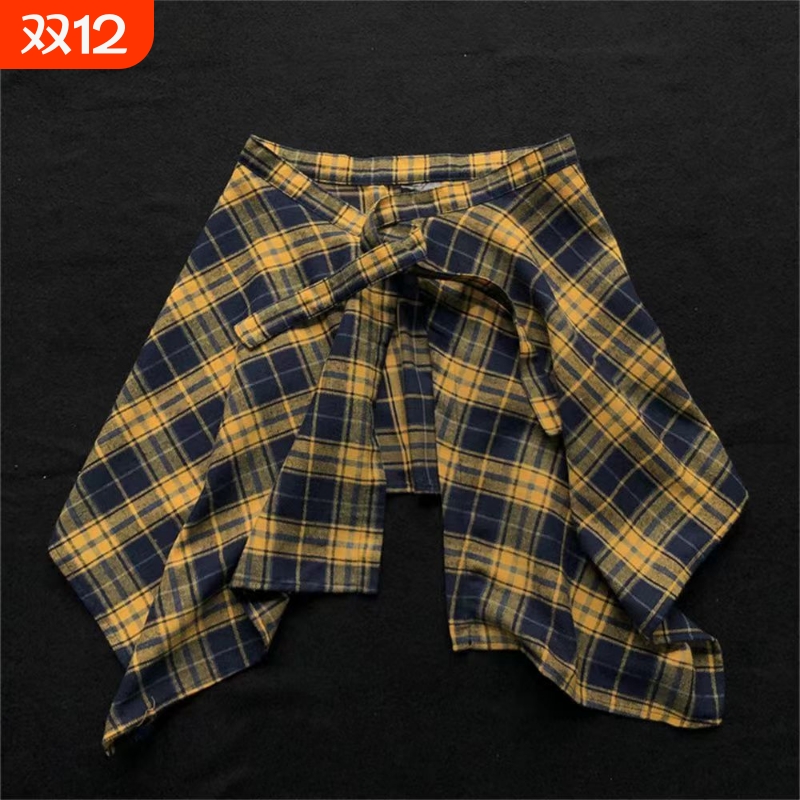 格子屁帘男女系腰裙摆