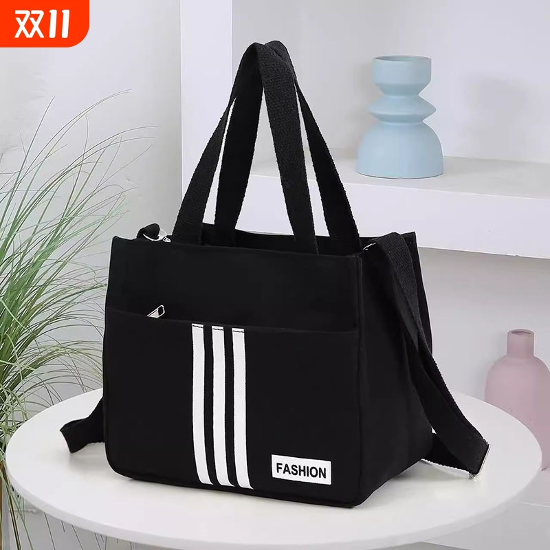 高颜值帆布手提包宝妈外出简约小巧立体拎包通勤加厚上班便当饭袋