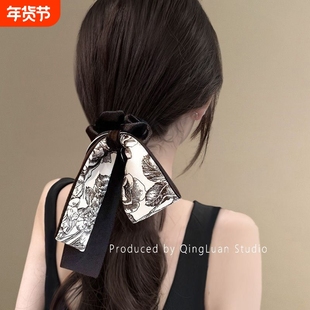 水墨江南~蝴蝶结盘发飘带发圈头绳女气质新中式低马尾发绳缎面