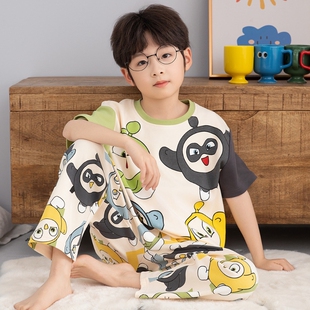 2025儿童睡衣男童短袖长裤纯棉夏季中大童男孩家居服套装短裤小新