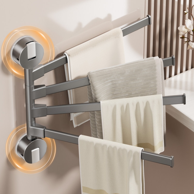 吸盘旋转毛巾架免打孔卫生间折叠浴室转角毛巾杆收纳神器置物厨房