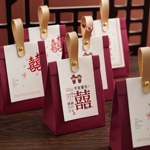 高级感喜糖盒子2026新款结婚订婚婚礼糖果礼盒袋加厚手提空盒红色