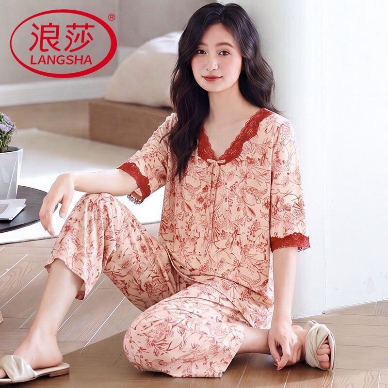 浪莎凉感莱赛尔棉睡衣女夏季套装图片