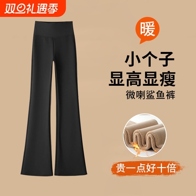 加绒喇叭裤微喇鲨鱼裤女小个子秋冬加厚高腰显瘦阔腿瑜伽黑色外穿
