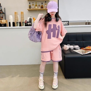 儿童短袖夏季套装女童夏款中大童女孩2025新款休闲运动两件套时尚