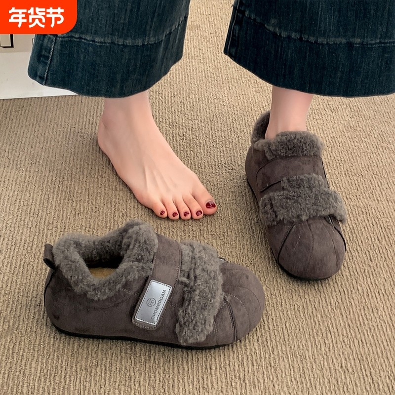 灰色豆豆勃肯鞋女加绒雪地靴2025新款爆款冬季保暖软底毛毛棉鞋子,女鞋,时尚雪地靴,淘宝优惠券,粉丝福利购,淘宝优惠卷