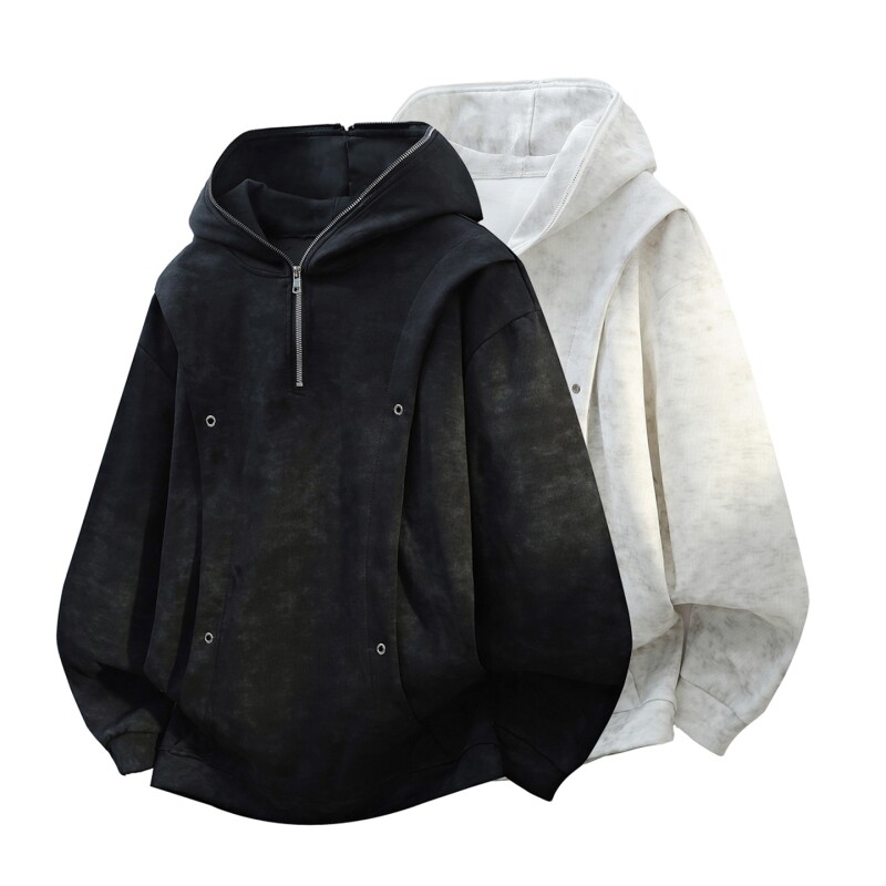 扎染设计感连帽卫衣男春秋季宽松加大码胖人运动痞帅加绒休闲