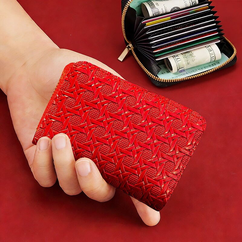 新年红色证件卡包女士2026新款防消磁随身收纳包零钱包二合一小巧