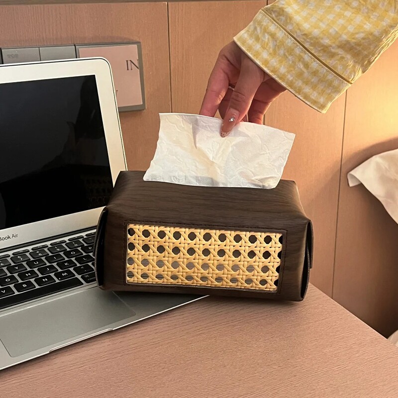 木质皮革抽纸盒中古风客厅轻奢高级感装饰纸巾盒桌面创意纸巾套