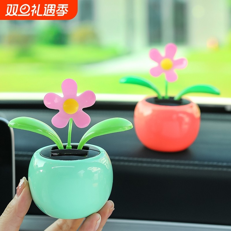网红汽车内摆件创意可爱太阳能摇头花小车上车载装饰品太阳花女生