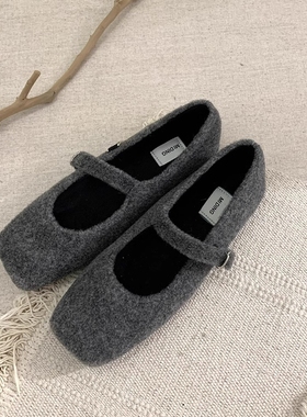 法式加绒玛丽珍灰色毛毛鞋女外穿2025冬季新款晚晚棉鞋穆勒鞋平底